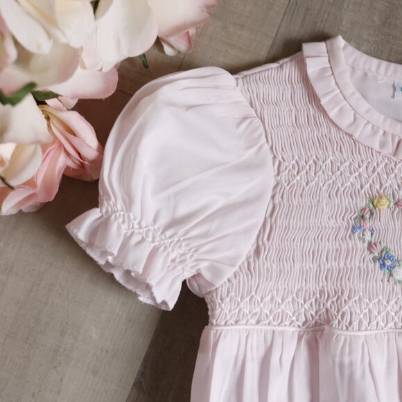 Pink Smocked Heart Romper Bubble Heirloom Feltman Brothers PRECIOUS NWT - Picture 3 of 4